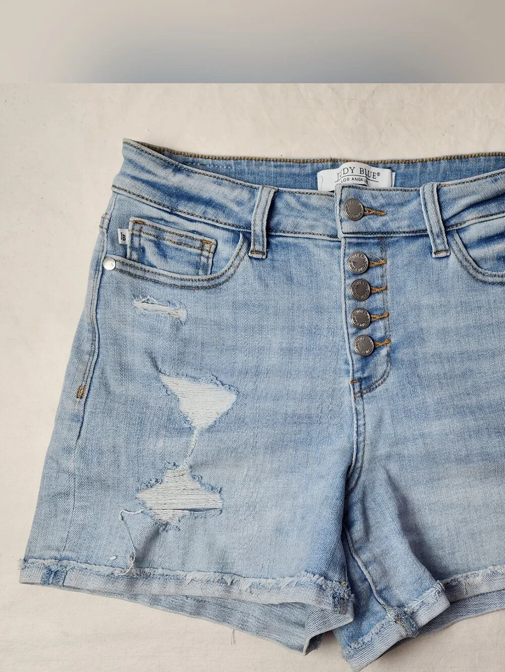 Judy Blue High Waist Cuffed Button Fly Distressed Shorts Small